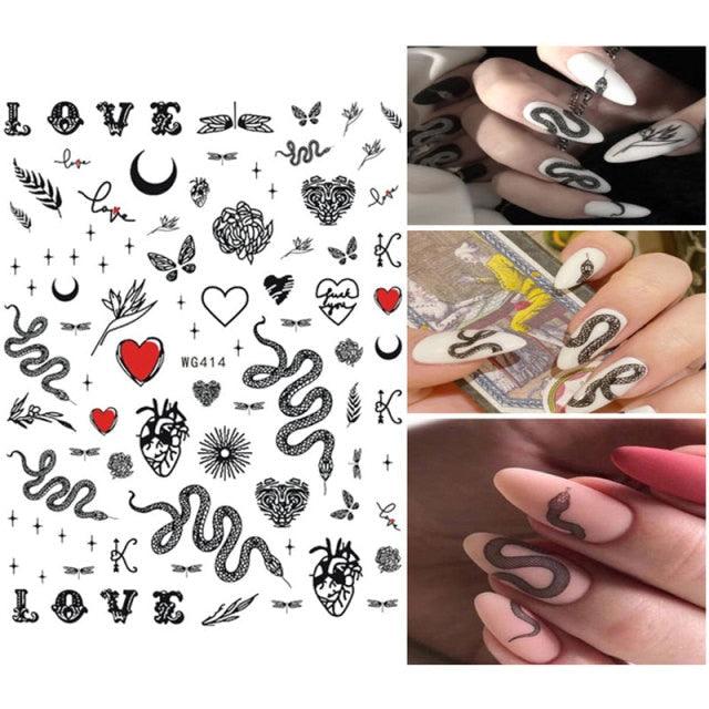 3D Snake Design Nail Art Stickers Colorful Dragons Slider Decals Black Snake for Manicure Nail Art Decoration New Year Sticker Nail Manicures 3D Self-Adhesive Nail Art Tips Sliders for Women Girls Nail Decorations Manicure Decor Accessories