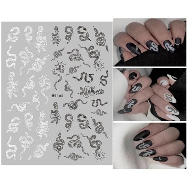 3D Snake Design Nail Art Stickers Colorful Dragons Slider Decals Black Snake for Manicure Nail Art Decoration New Year Sticker Nail Manicures 3D Self-Adhesive Nail Art Tips Sliders for Women Girls Nail Decorations Manicure Decor Accessories