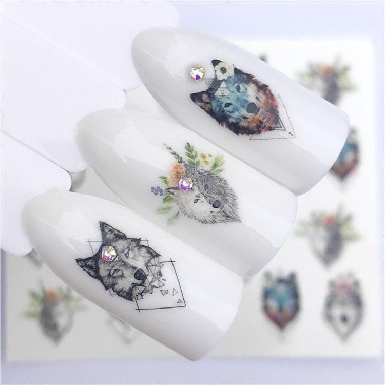 Fox Wolf Animal 3D Embossed Nail Sticker Flower Adhesive Manicure Slider Nail Art Tips Decorations Decals Manicure Design Golden Firework Star Accessories Heart Nail Art Stickers Glitter Decals Love Nail Sequins Laser Heart Nail