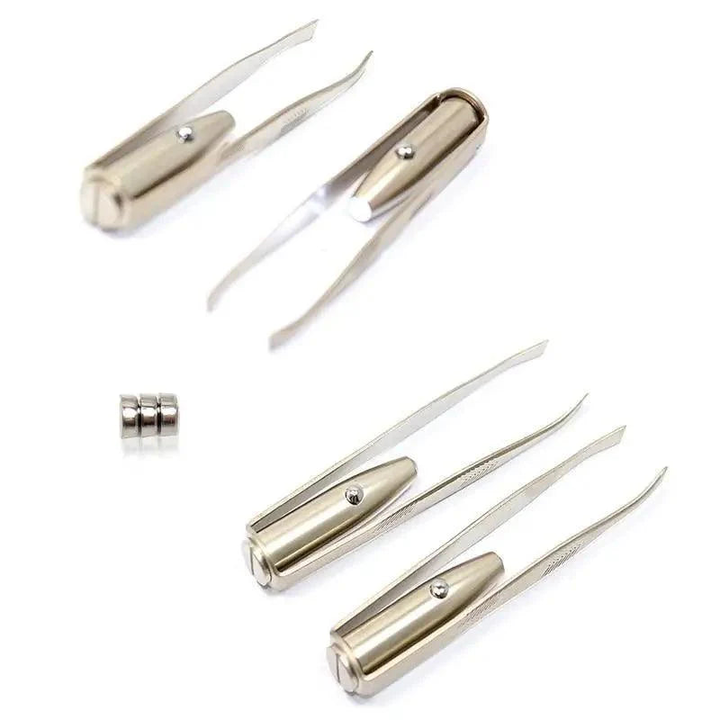 Professional Stainless Steel LED Hair Removal Lightweight Eyebrow Tweezers Makeup Tool With Battery