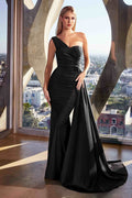 Ladivine PT004 Long Chic One Shoulder Stretch Satin Side Sash Gown