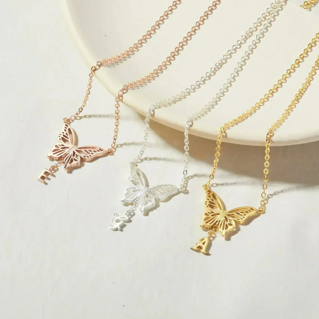 Custom Letter Necklace, Initial Jewelry, Initial Butterfly Necklace