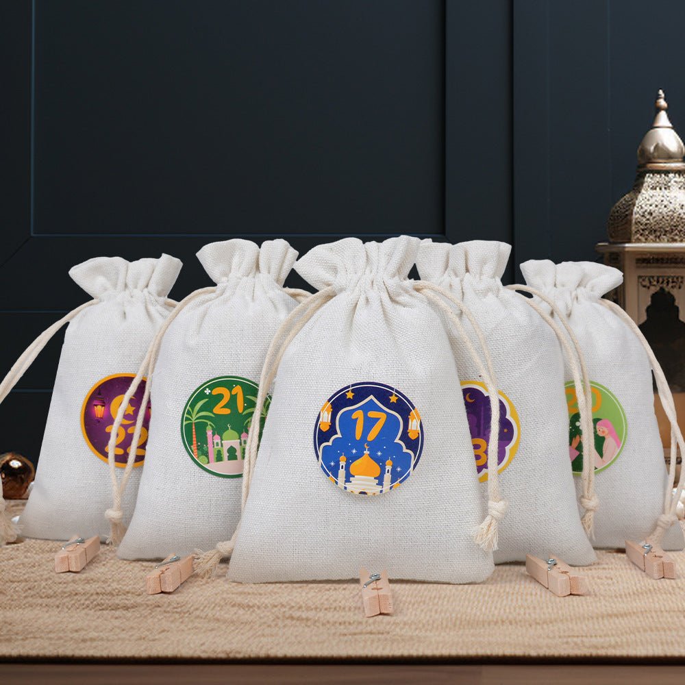 Ramadan 1–30 Countdown Calendar Gift Bag Set Drawstring Hanging Pouches (MAC385)