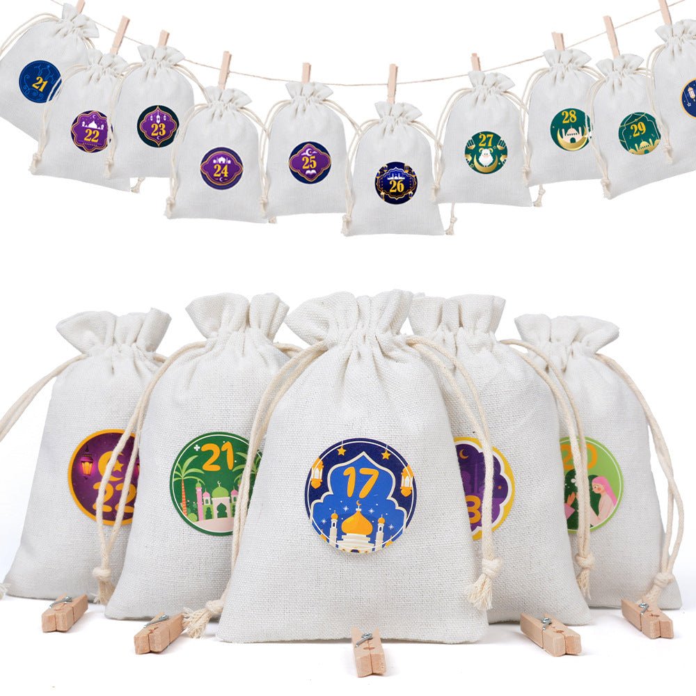 Ramadan 1–30 Countdown Calendar Gift Bag Set Drawstring Hanging Pouches (MAC385)