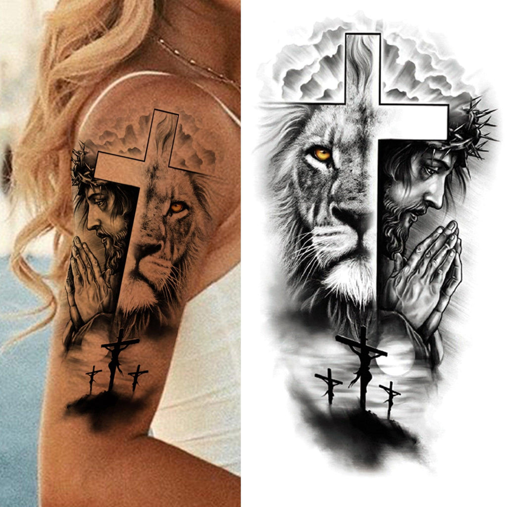 Realistic Full Arm Temporary Tattoos Sleeve Fake Tatoos Warrior Lion Tiger Flower Waterproof Tattoo Stickers For Womens Mens