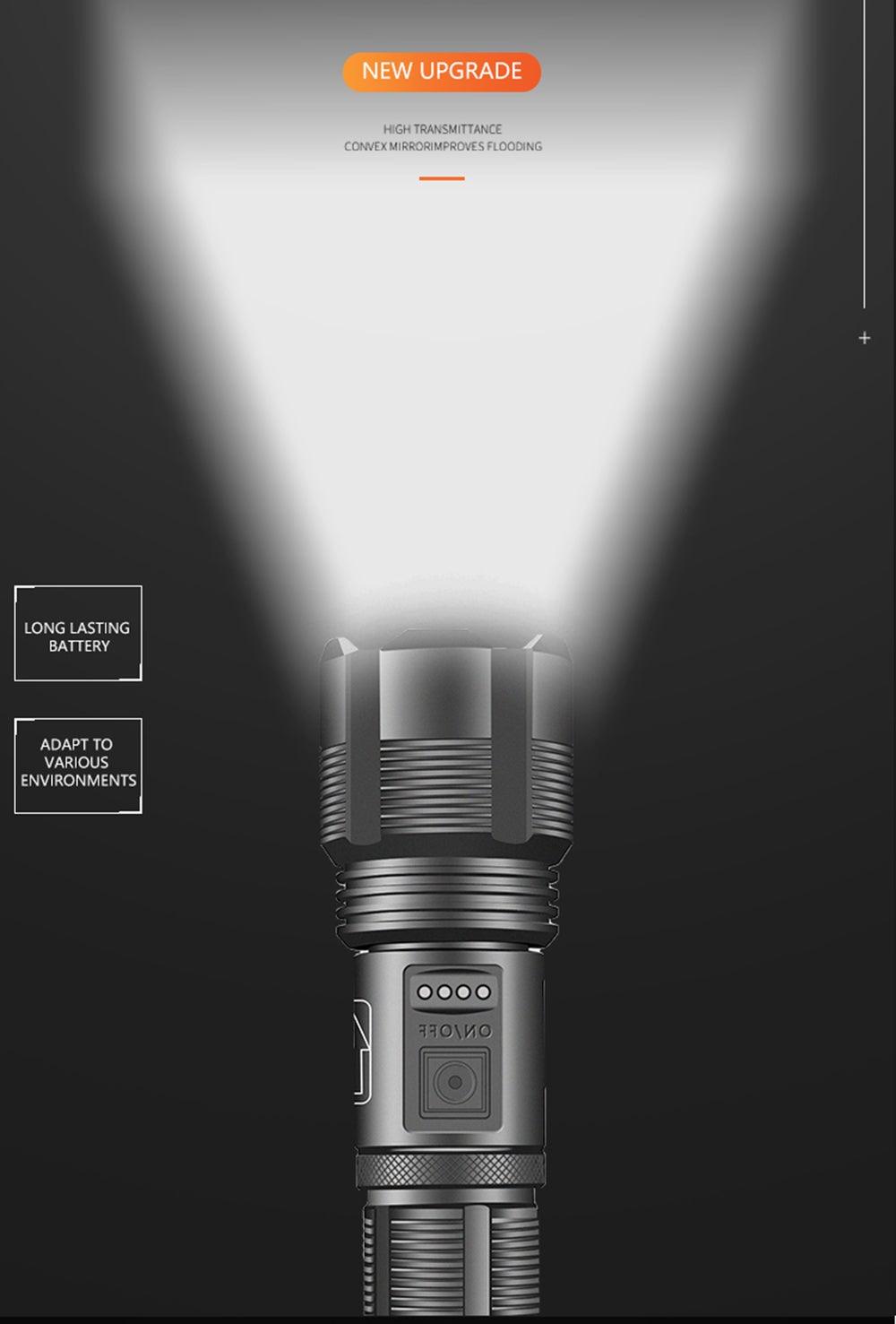 Rechargeable Adjustable Led Flashlights With High Lumen With Battery Display Super Bright Waterproof Flashlight  5 Lighting Modes For Adventure Hiking Camping Hunting New Design