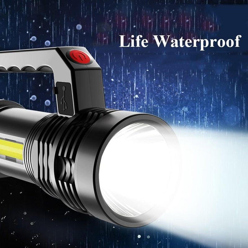 Rechargeable Handheld Flashlights Waterproof  3 Switch Mode Powerful High Lumens Spotlight Fashlight High Power Portable LED Waterproof Outdoor Long Lasting Spot Light Flashlight For Home & Outdoor Use
