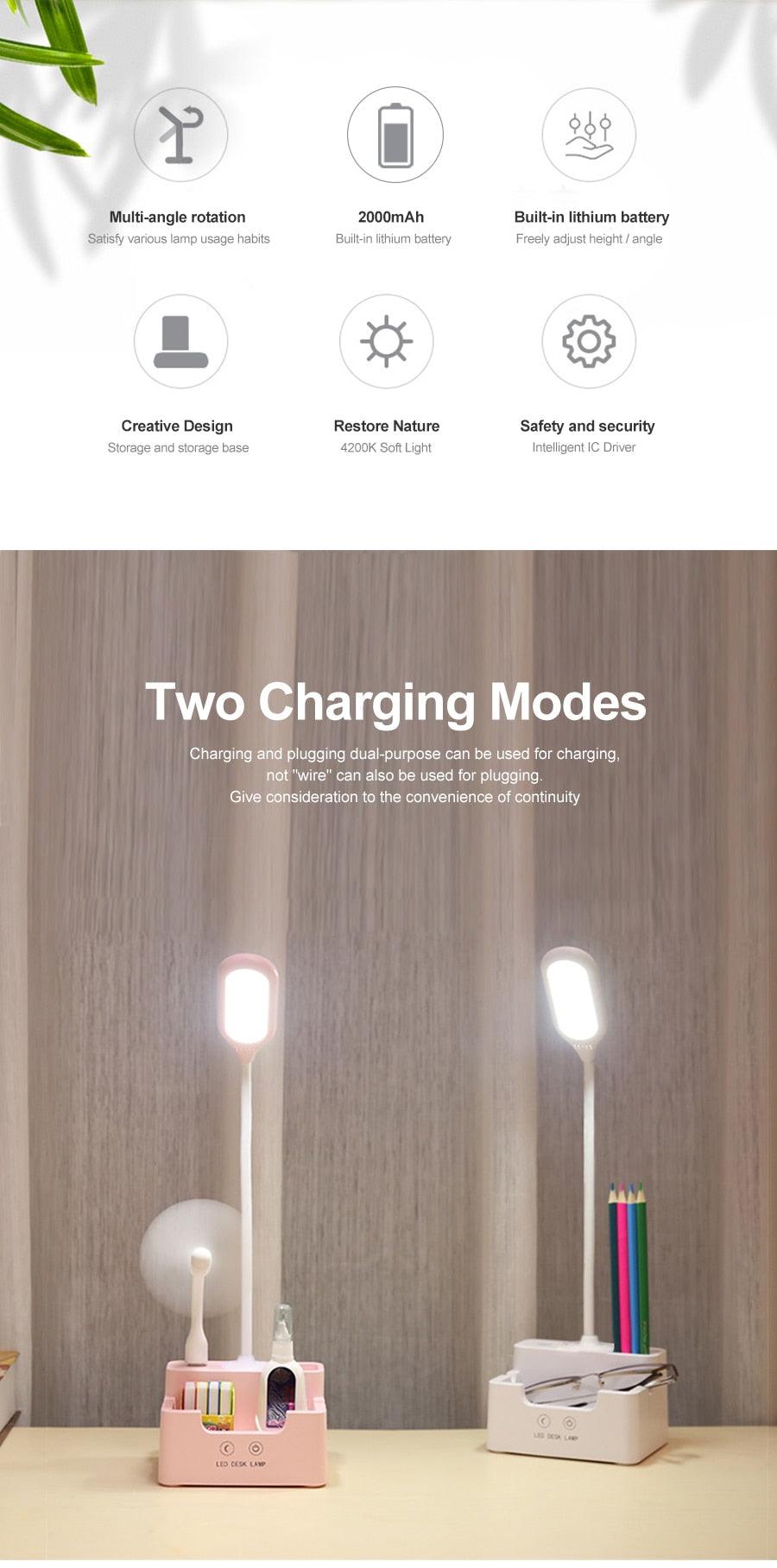 Rechargeable Led Table Lamp With Fan Touch Dimmable Desk Lamp Eye protection Reading Light For Kid With Phone Hoder Pen Holder Decorative Table Lamp Cute Study Lamps for Bedroom Décor