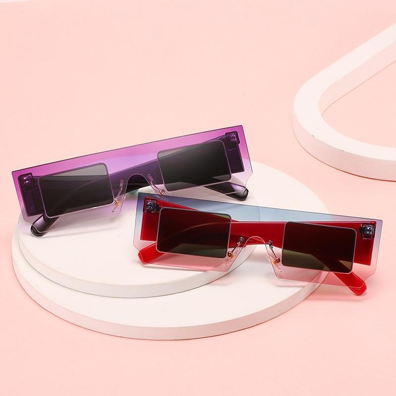 Rectangle Sunglasses for Women Retro Trendy Fashion Glasses Oval Lenses Narrow Thin Square Frame with UV400 Protection Decent Contrast Color Slice Box Style Glasses In Ocean Color  Sunglasses For Men & Women