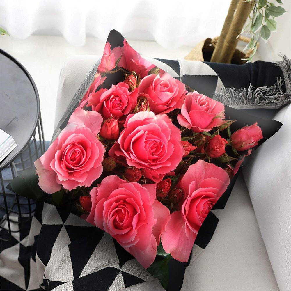 Red Flower Cushion Pillow Covers Love Pillow Covers Decorative Linen Square Couple Cushion Cases Home Decor Polyester Throw Pillow Case Super Soft Short Plush Cushion Cover Festive Home Decorative Cushions 45X45CM