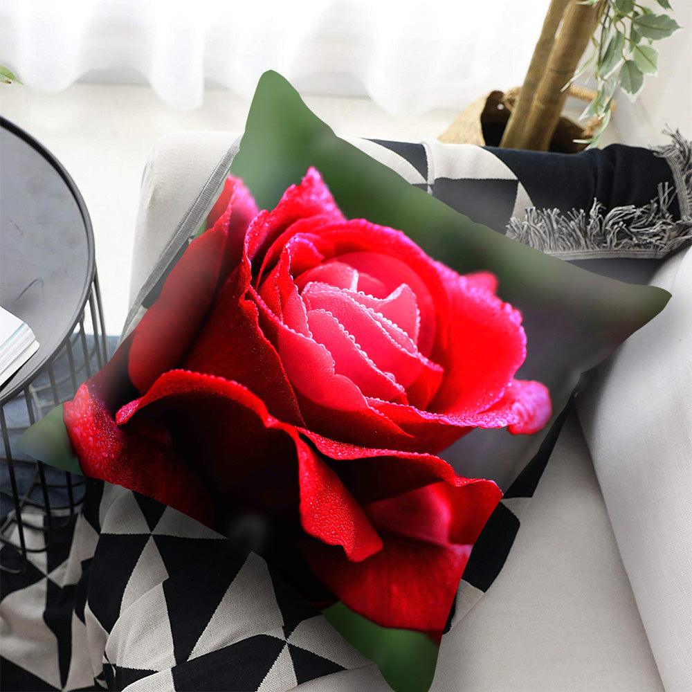 Red Flower Cushion Pillow Covers Love Pillow Covers Decorative Linen Square Couple Cushion Cases Home Decor Polyester Throw Pillow Case Super Soft Short Plush Cushion Cover Festive Home Decorative Cushions 45X45CM