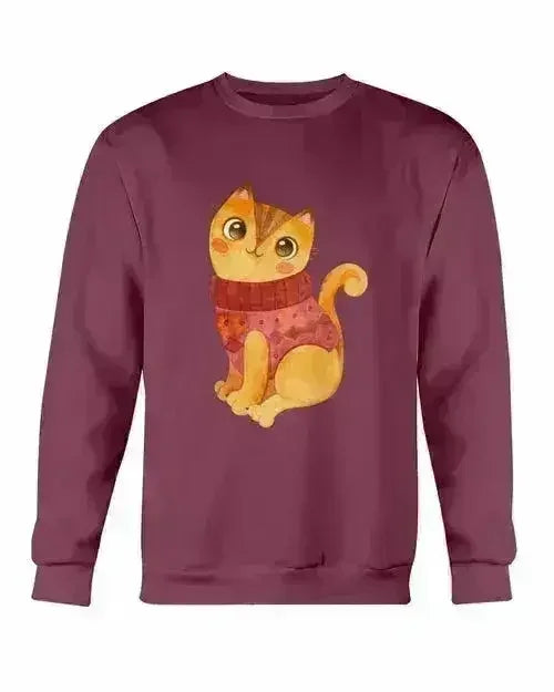 Winter Cat Sweatshirt - Gildan Crewneck Fleece Top | Femstylo