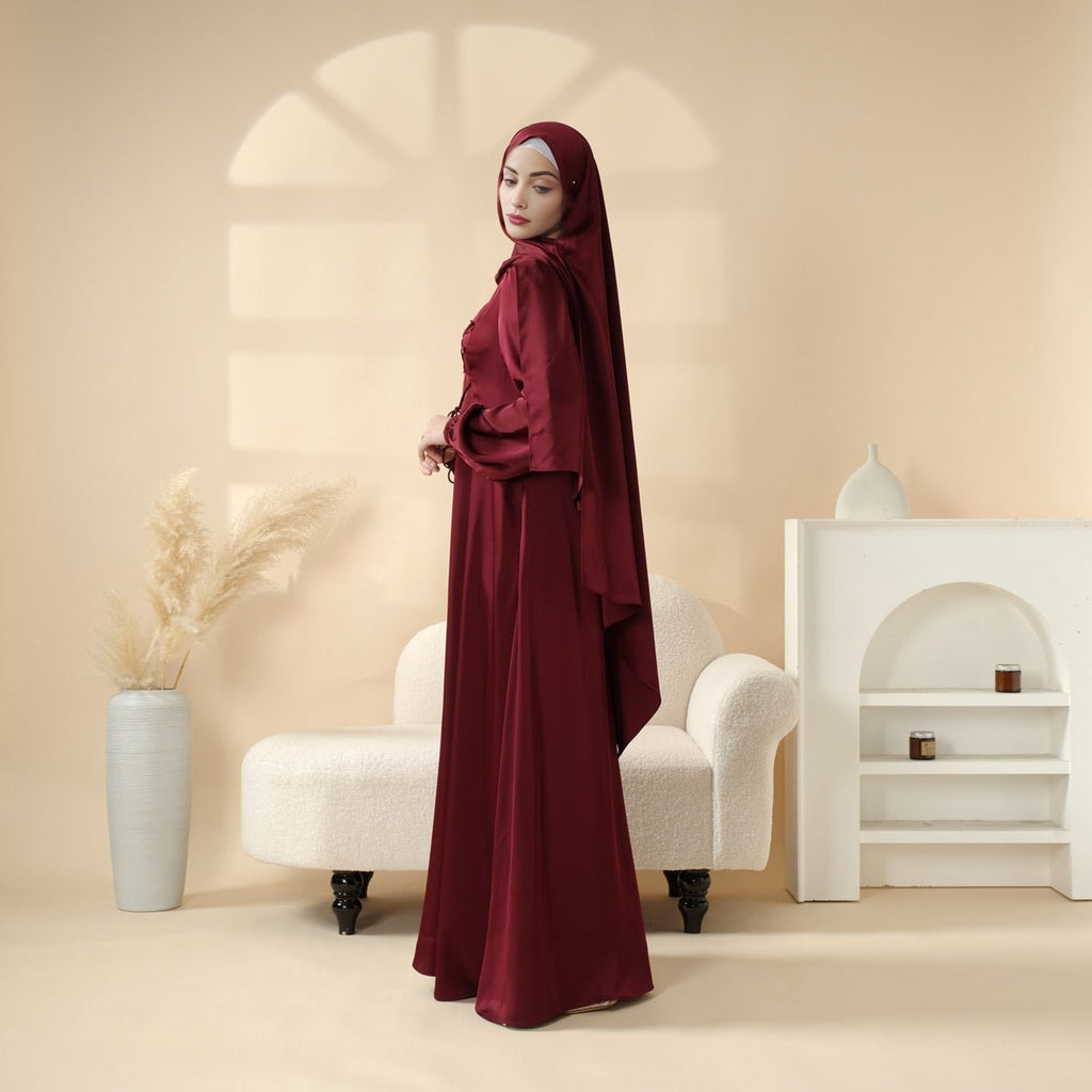 Removable Cross-Front Straps Design Premium Satin Dress Abaya (MA133)
