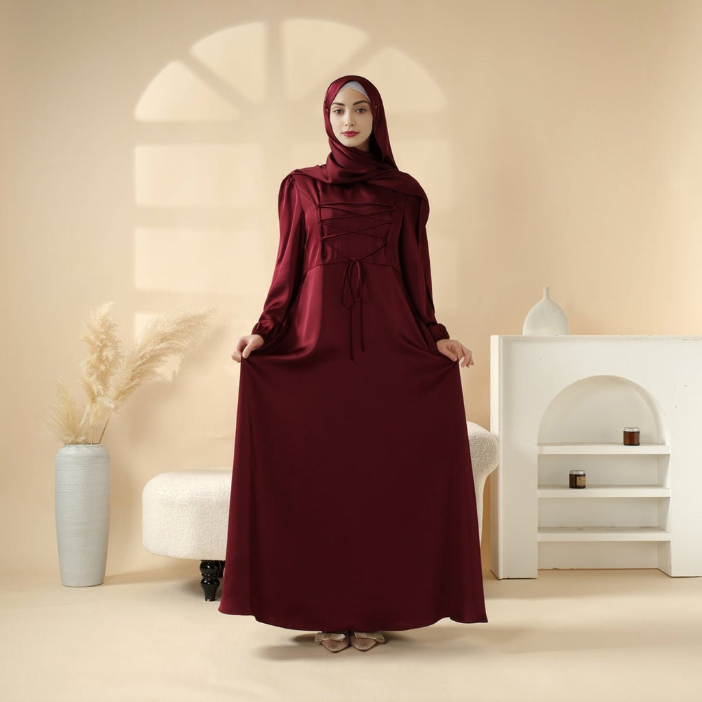 Removable Cross-Front Straps Design Premium Satin Dress Abaya (MA133)