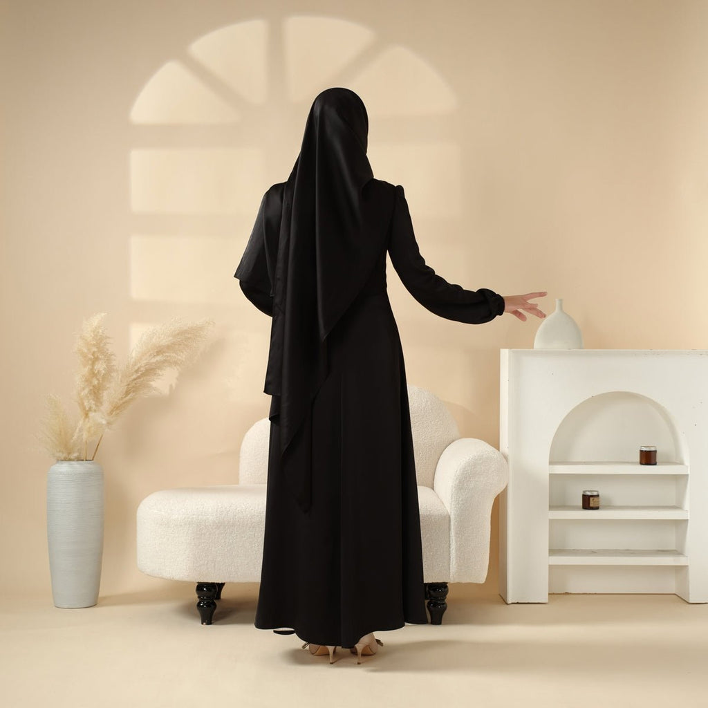 Removable Cross-Front Straps Design Premium Satin Dress Abaya (MA133)