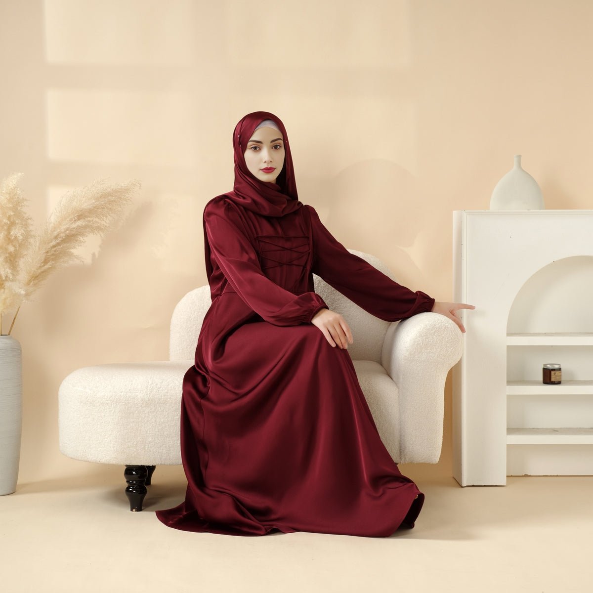Removable Cross-Front Straps Design Premium Satin Dress Abaya (MA133)