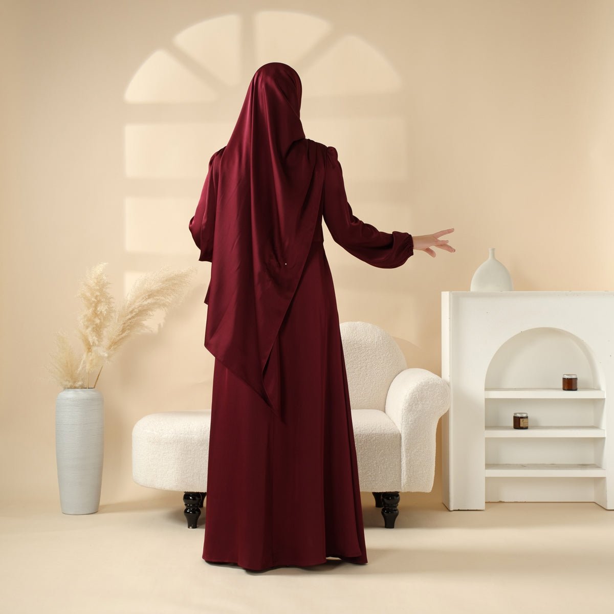 Removable Cross-Front Straps Design Premium Satin Dress Abaya (MA133)