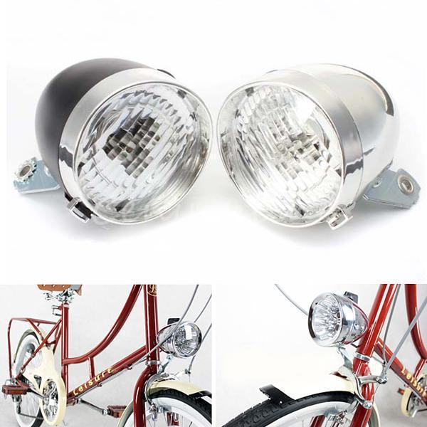 Retro Bicycle Retro Headlight Waterproof Perspective Strong Body Warning Safety Headlight Classical Cool Silver/Black Cycling Bicycle Headlight Retro Front Vintage Bike Light Night Riding Safety Head Lamp