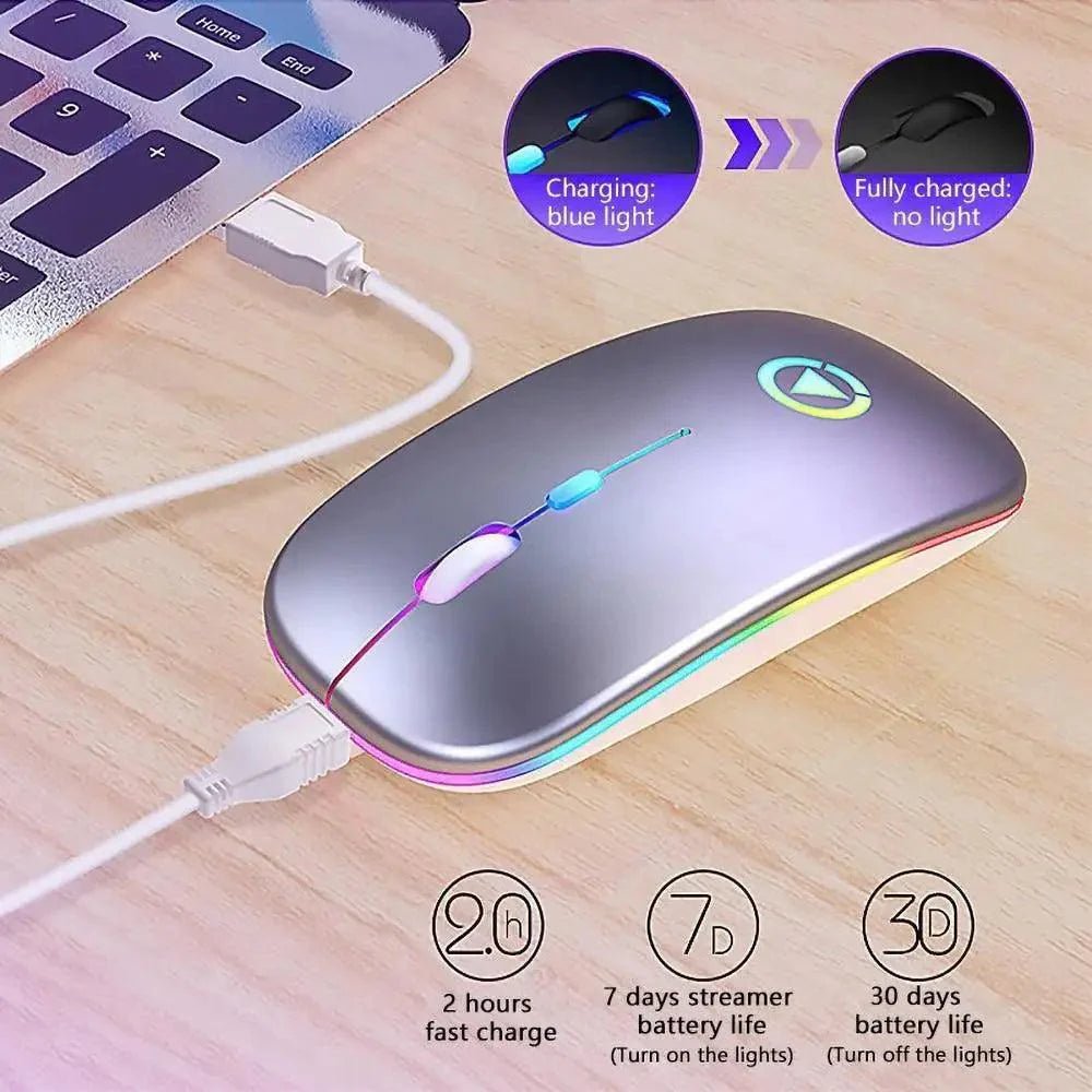 Retro Wireless Mouse RGB Rechargeable Mouse Wireless Computer Mute Mouse Portable Mobile Optical Office Mouse with USB LED Backlit Gaming Office Mouse Laptop
