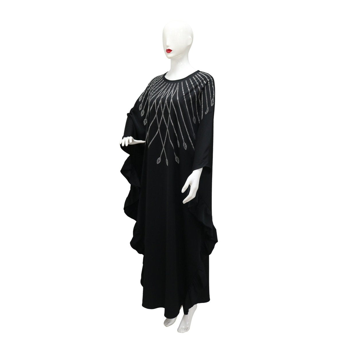Rhinestone Embellished Butterfly Sleeve Abaya | Art Deco Kaftan Gown (MA374)