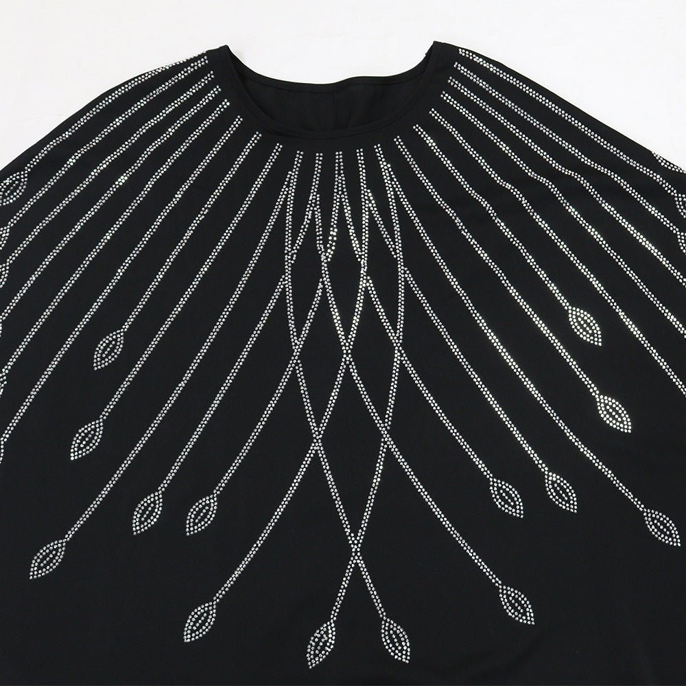 Rhinestone Embellished Butterfly Sleeve Abaya | Art Deco Kaftan Gown (MA374)