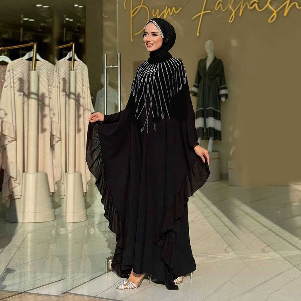 Rhinestone Embellished Butterfly Sleeve Abaya | Art Deco Kaftan Gown (MA374)