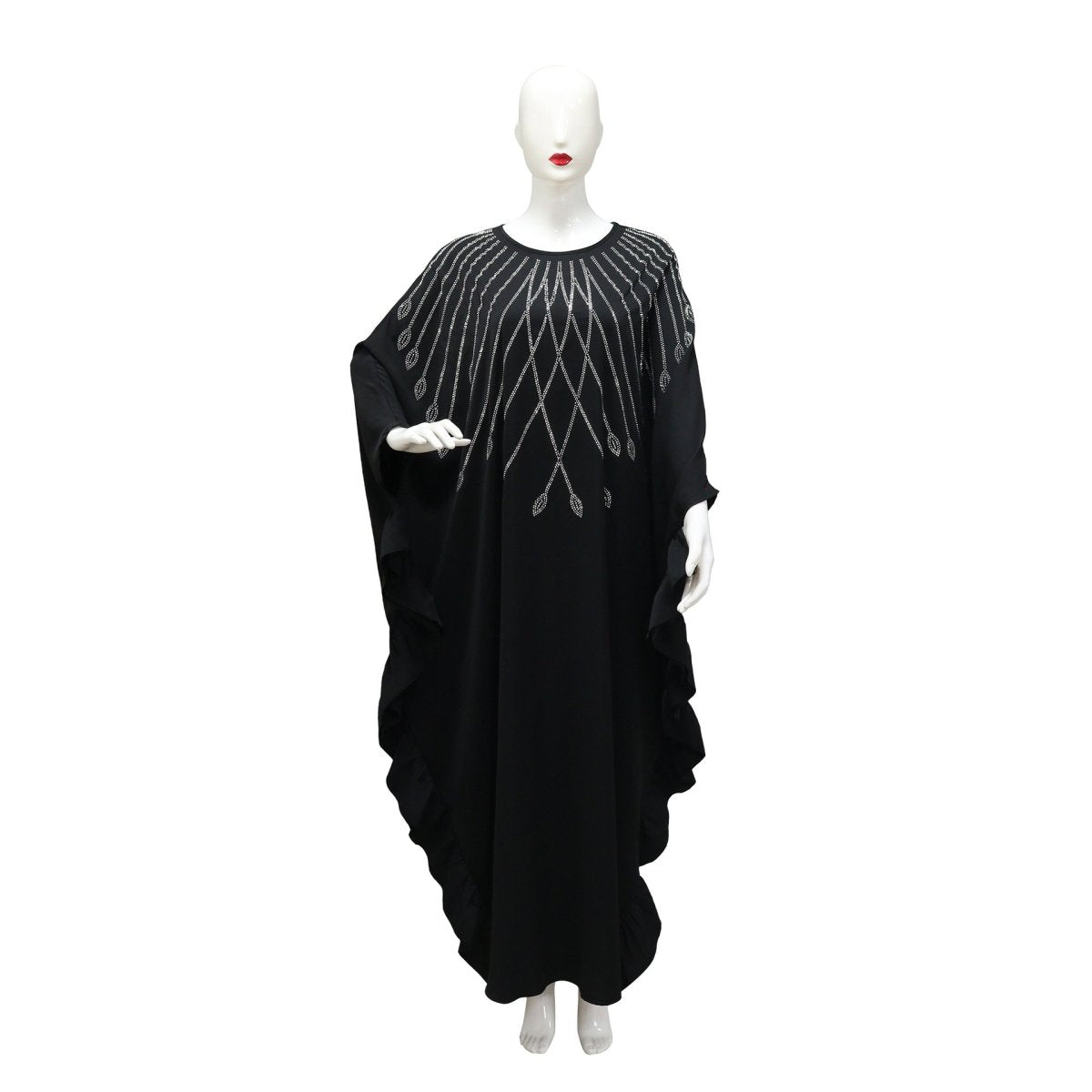 Rhinestone Embellished Butterfly Sleeve Abaya | Art Deco Kaftan Gown (MA374)