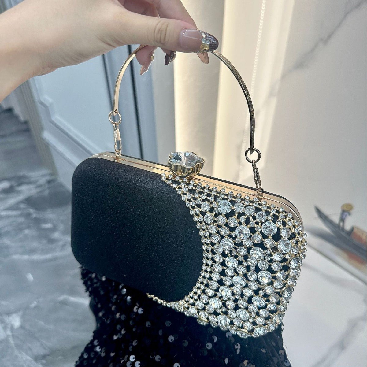 Rhinestone Evening Clutch | Crystal Party Bag with Chain Strap(MAC353)
