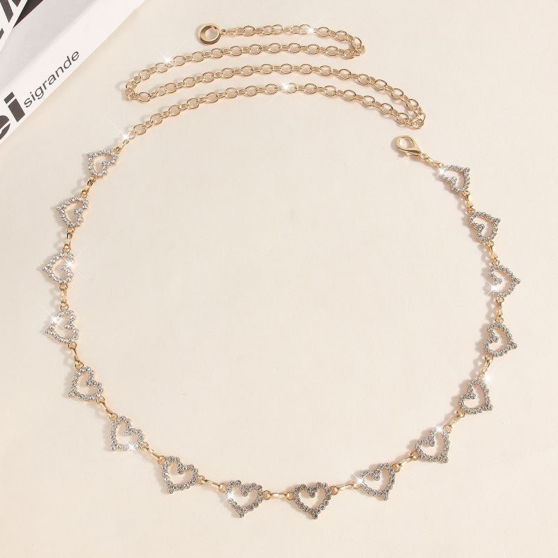 Rhinestone Heart Waist Chain | Crystal Body Chain Belt(MAC361)