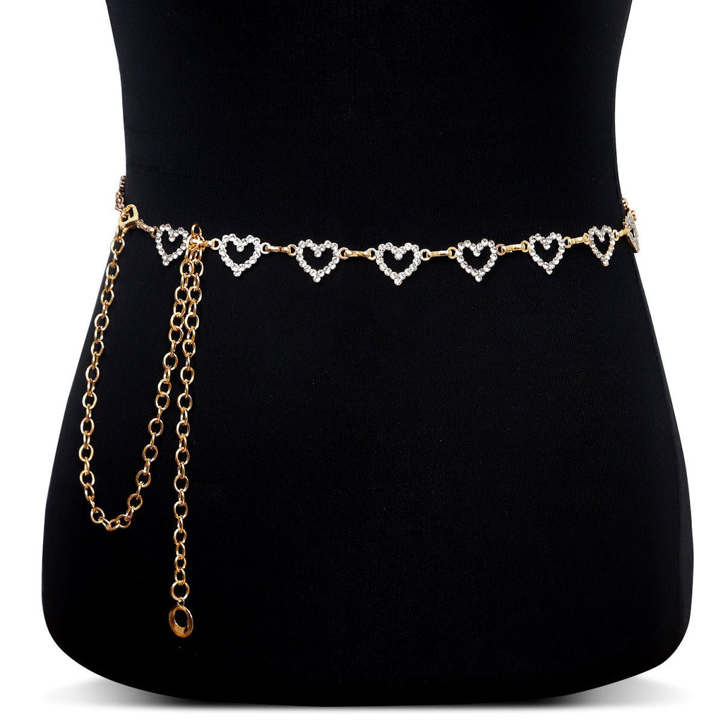 Rhinestone Heart Waist Chain | Crystal Body Chain Belt(MAC361)