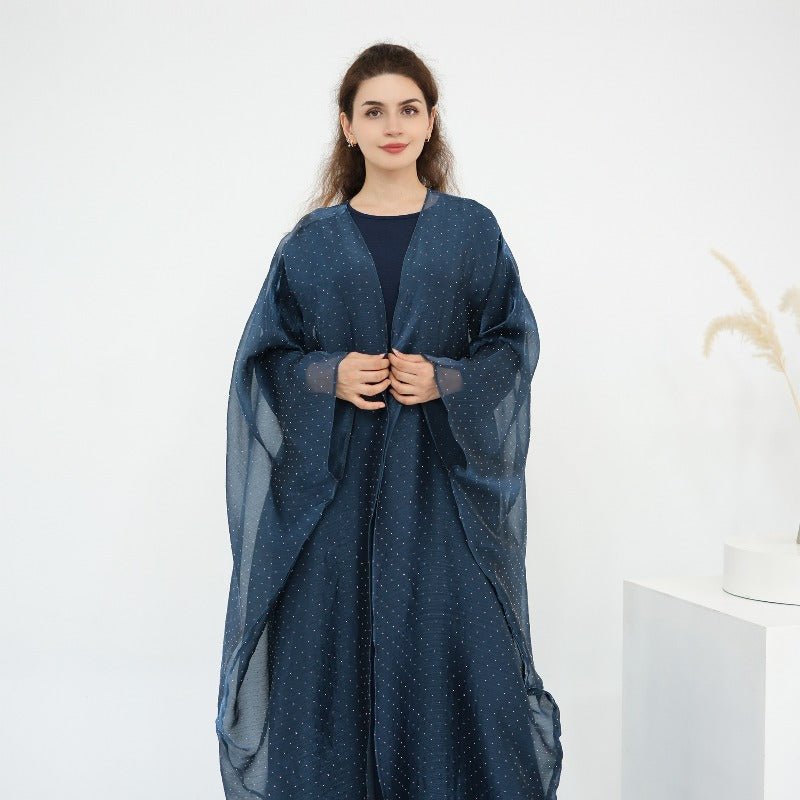 Rhinestone Ice Crinkle Batwing Sleeve Abaya Set(MOA237)