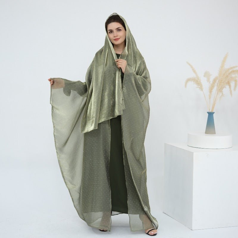 Rhinestone Ice Crinkle Batwing Sleeve Abaya Set(MOA237)