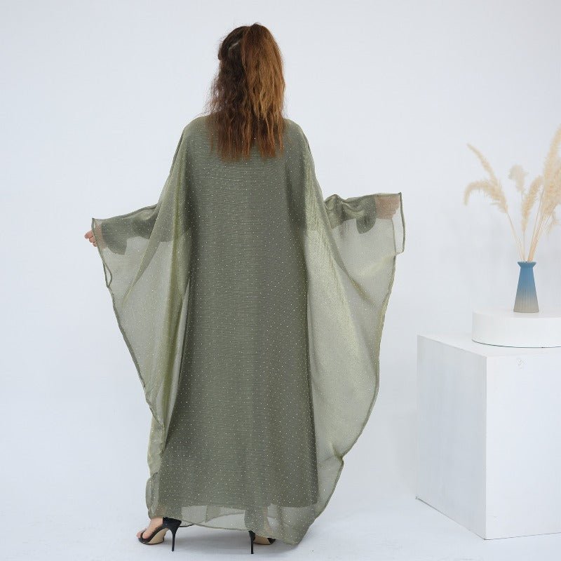 Rhinestone Ice Crinkle Batwing Sleeve Abaya Set(MOA237)