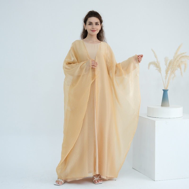Rhinestone Ice Crinkle Batwing Sleeve Abaya Set(MOA237)