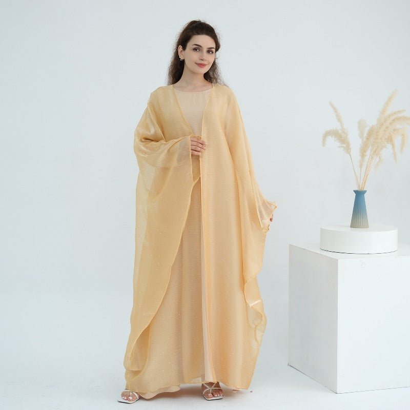 Rhinestone Ice Crinkle Batwing Sleeve Abaya Set(MOA237)