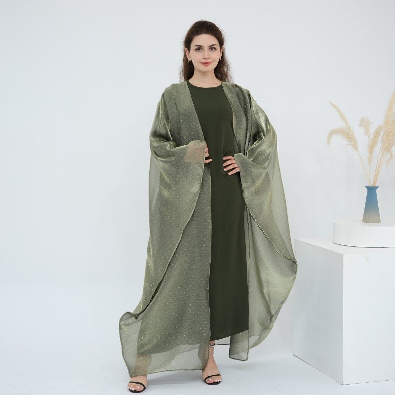 Rhinestone Ice Crinkle Batwing Sleeve Abaya Set(MOA237)