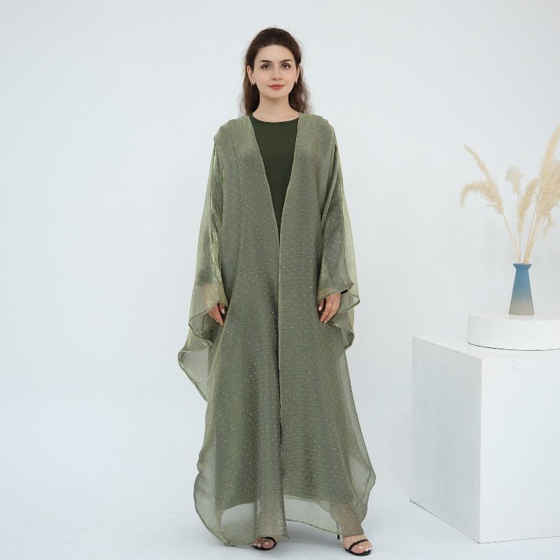Rhinestone Ice Crinkle Batwing Sleeve Abaya Set(MOA237)