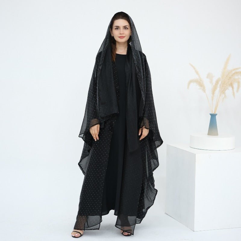 Rhinestone Ice Crinkle Batwing Sleeve Abaya Set(MOA237)