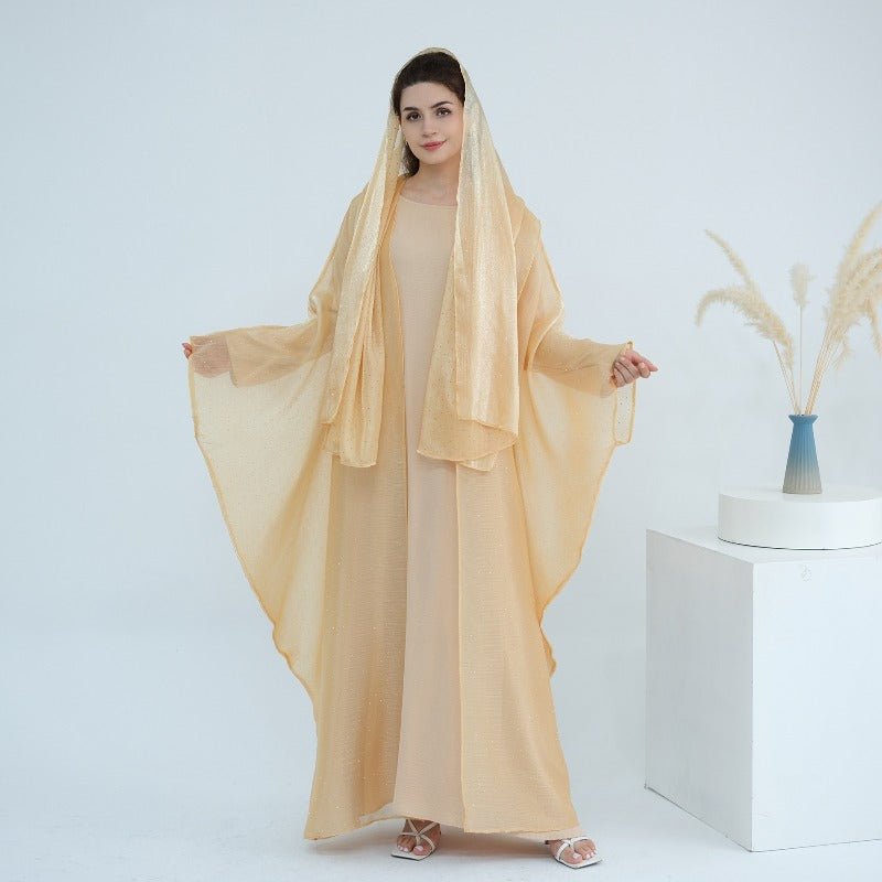 Rhinestone Ice Crinkle Batwing Sleeve Abaya Set(MOA237)