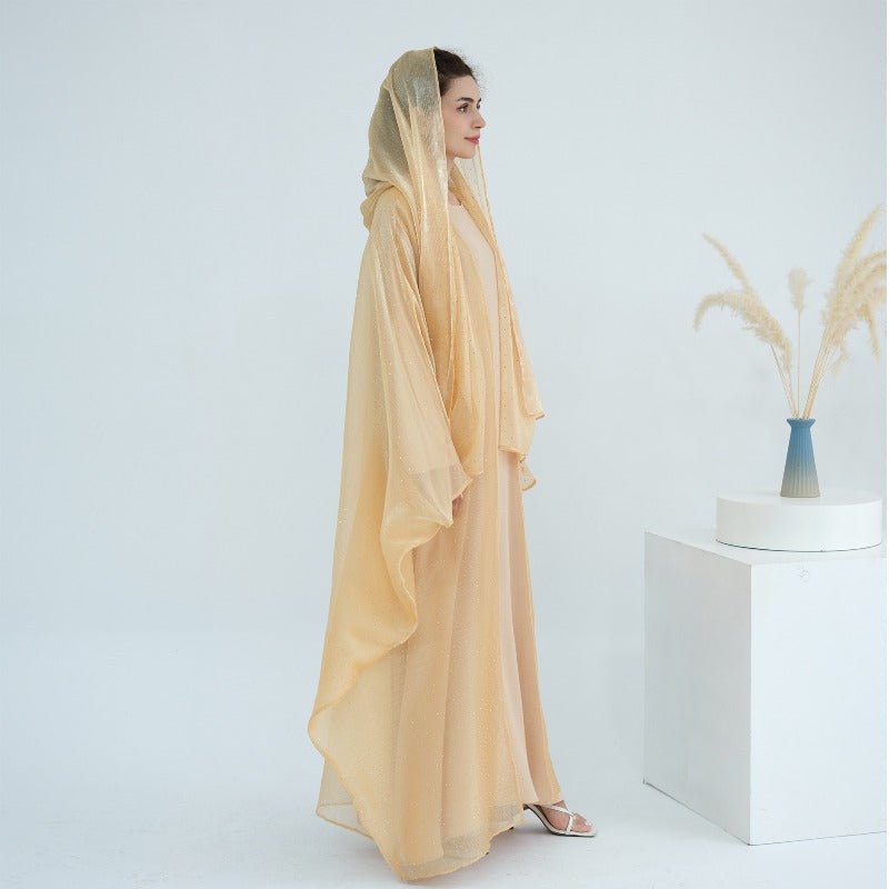 Rhinestone Ice Crinkle Batwing Sleeve Abaya Set(MOA237)