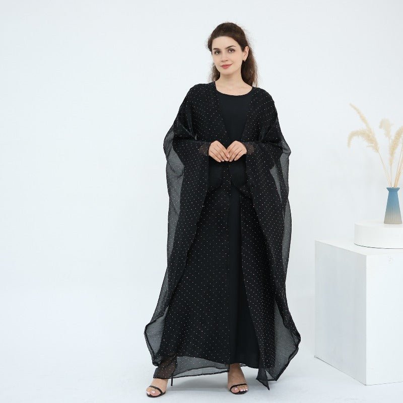 Rhinestone Ice Crinkle Batwing Sleeve Abaya Set(MOA237)