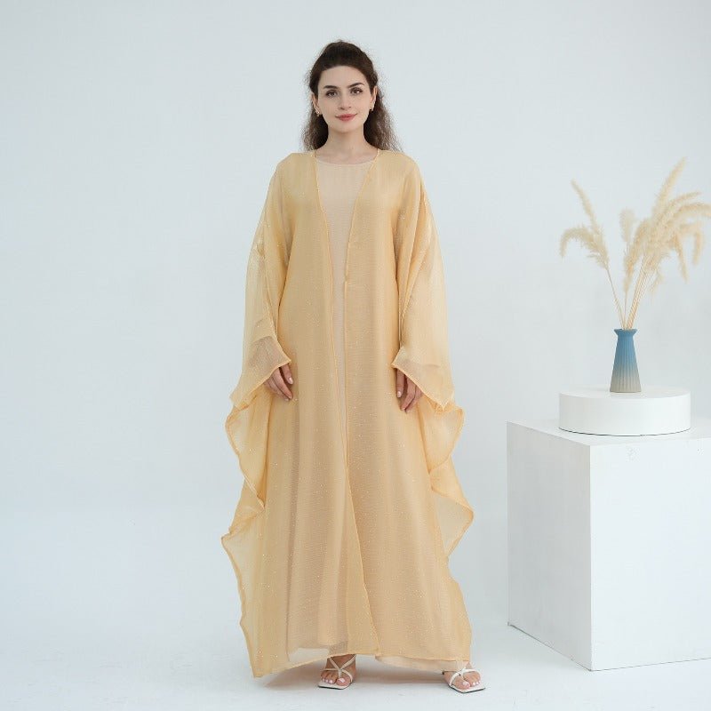 Rhinestone Ice Crinkle Batwing Sleeve Abaya Set(MOA237)