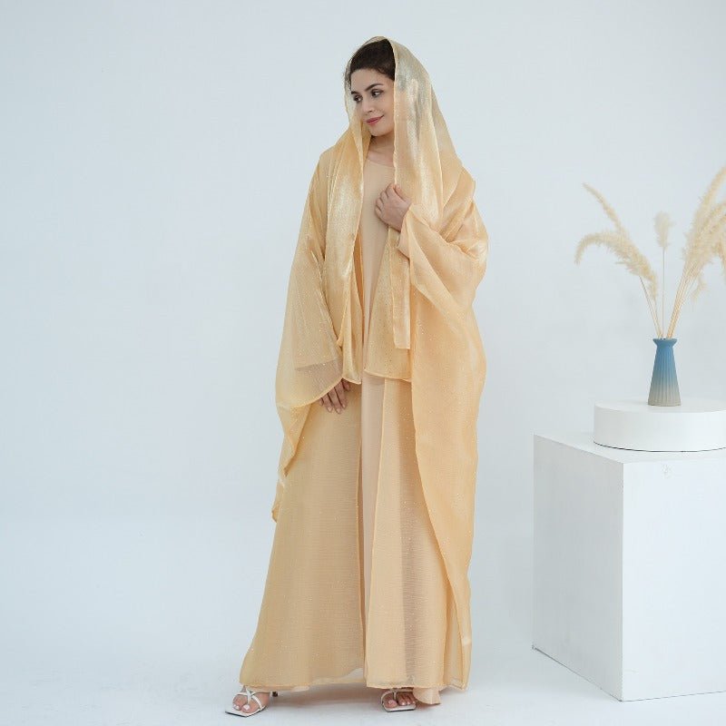 Rhinestone Ice Crinkle Batwing Sleeve Abaya Set(MOA237)