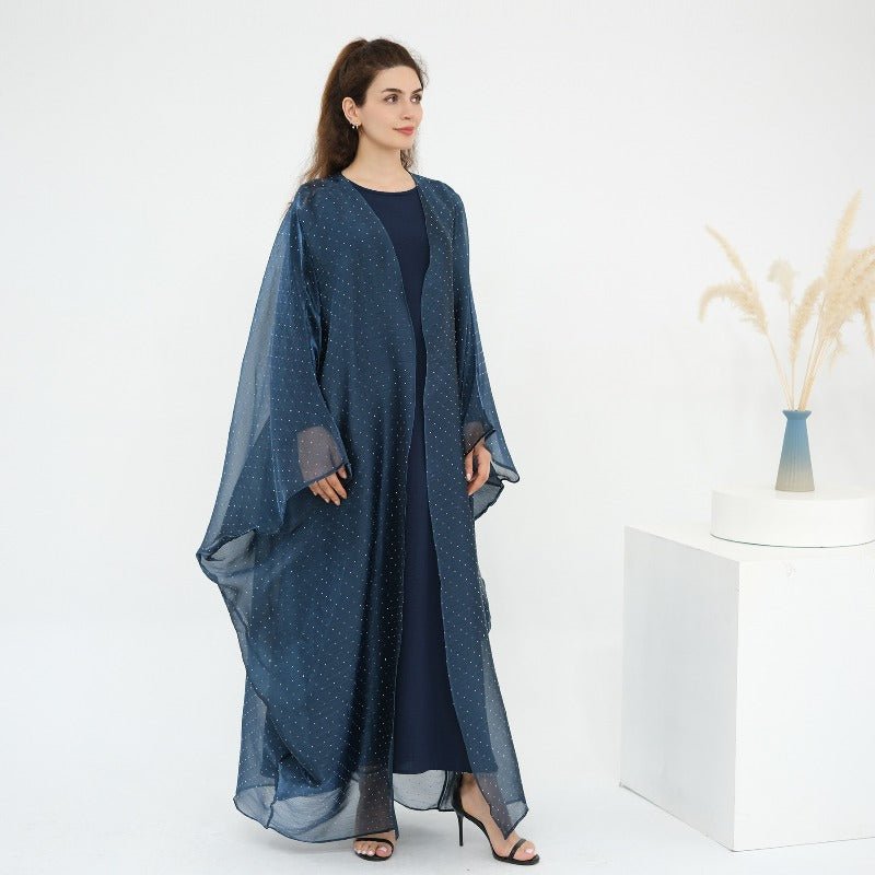 Rhinestone Ice Crinkle Batwing Sleeve Abaya Set(MOA237)