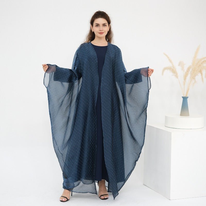 Rhinestone Ice Crinkle Batwing Sleeve Abaya Set(MOA237)