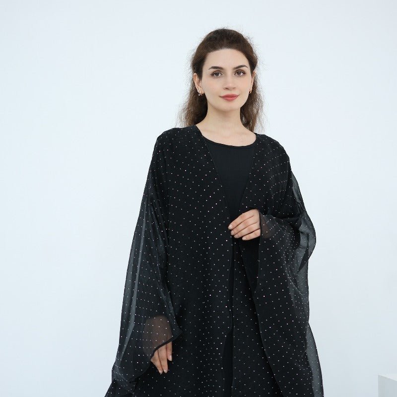 Rhinestone Ice Crinkle Batwing Sleeve Abaya Set(MOA237)