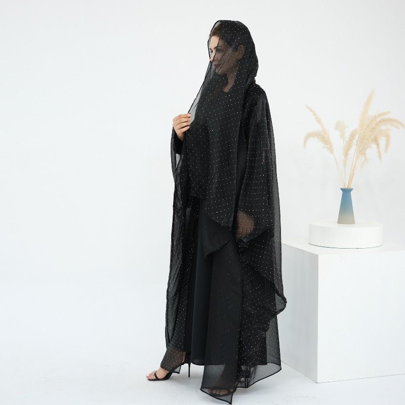 Rhinestone Ice Crinkle Batwing Sleeve Abaya Set(MOA237)