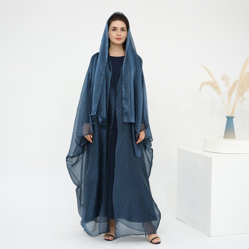 Rhinestone Ice Crinkle Batwing Sleeve Abaya Set(MOA237)