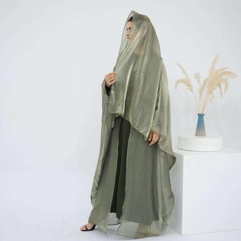 Rhinestone Ice Crinkle Batwing Sleeve Abaya Set(MOA237)