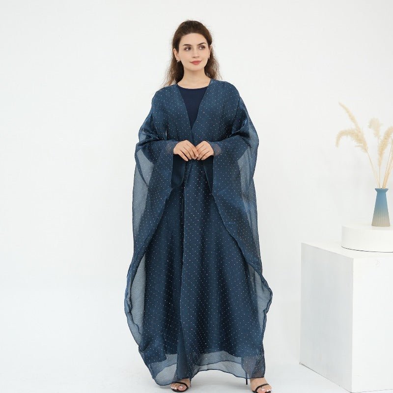 Rhinestone Ice Crinkle Batwing Sleeve Abaya Set(MOA237)